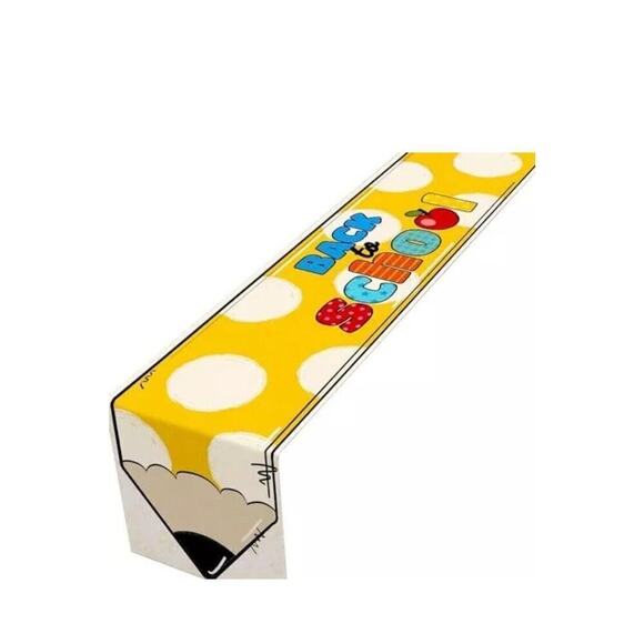 Yellow Pencil Table Runner Back to School Runner White Dots‎ Pencils 13”x 48” - Picture 2 of 6